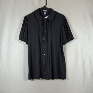 Hot Topic Black Puff Sleeve Tie-Front Girls Woven Button-Up Top Goth Large